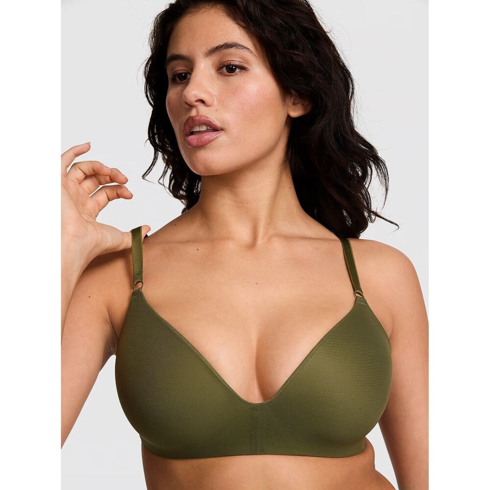 Victoria Secret Pink Wear Everywhere Lightly Lined Wireless Bra 34D Green/Camo - Picture 2 of 7